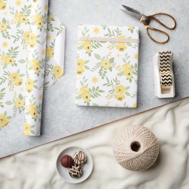 Eleganta gula blommor och grönska presentpapper (Hantverk)