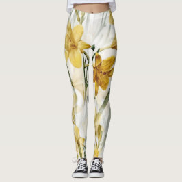 Eleganta gula liljor blomster vattenfärg leggings