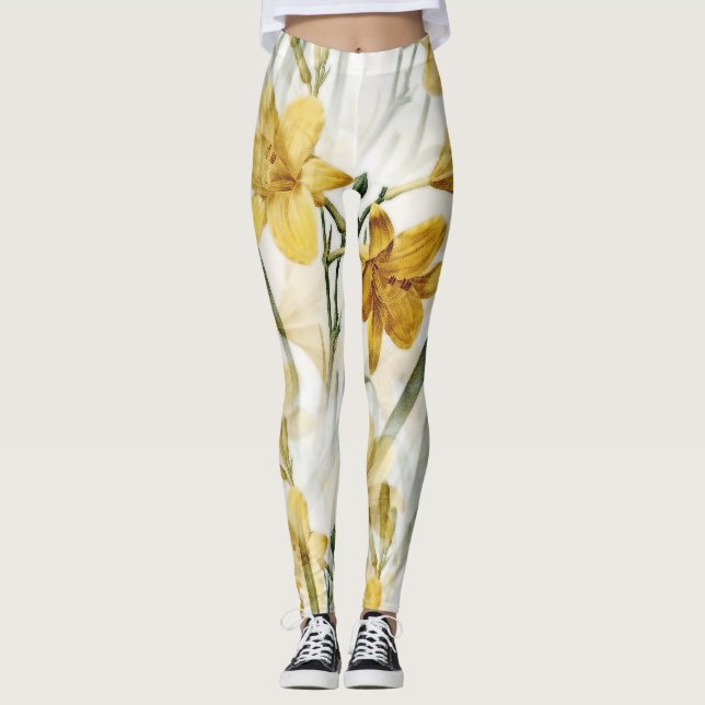 Eleganta gula liljor blomster vattenfärg leggings (Framsida)