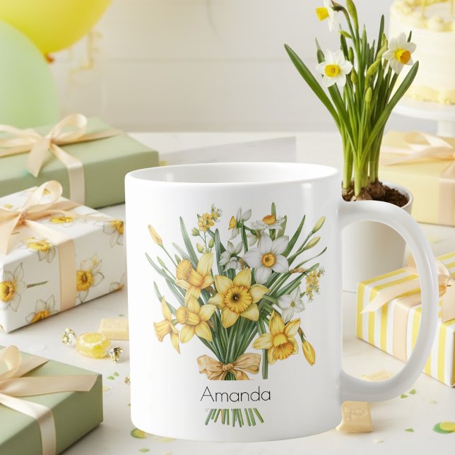 Eleganta gula narcisser mars födelsedagskaffe kaffemugg (Skapare uppladdad)