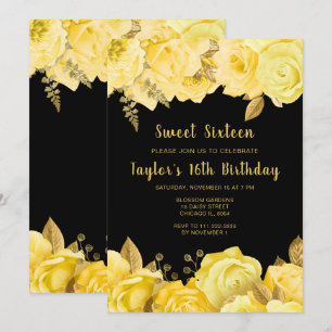 Eleganta gula och gyllene blommor Sweet Sixteen Inbjudningar