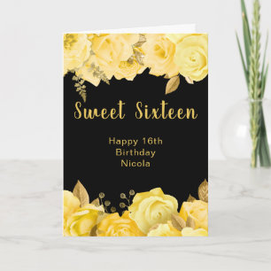 Eleganta gula och gyllene blommor Sweet Sixteen Kort