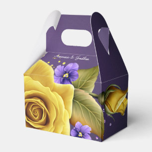 Eleganta gula rosor och lila violer bröllop presentaskar