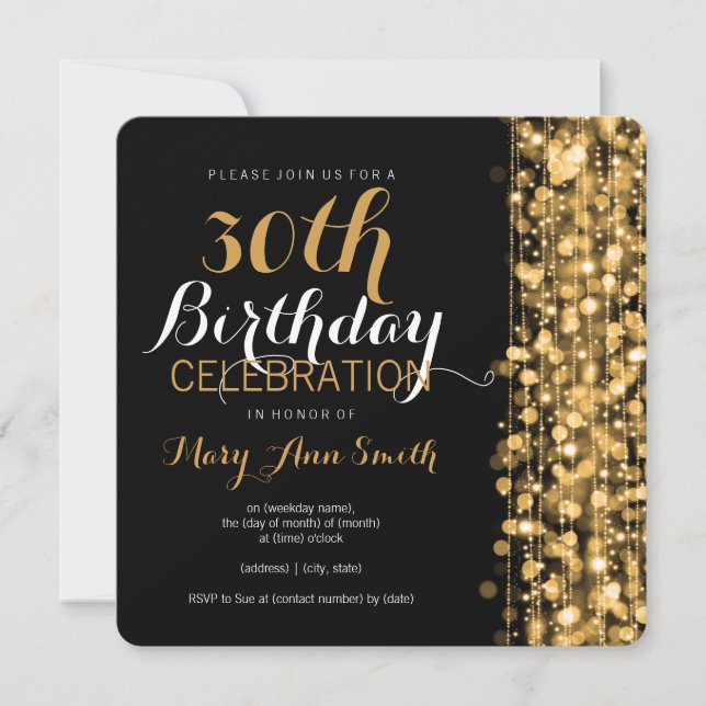 Eleganta guld- 30års födelsedagpartySparkles Inbjudningar (Framsida)