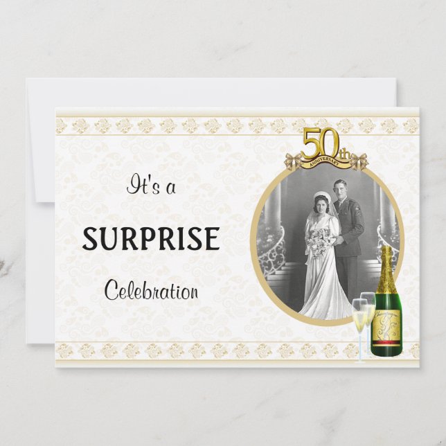 Eleganta guld- 50th årsdagpartyinbjudningar inbjudningar (Framsida)