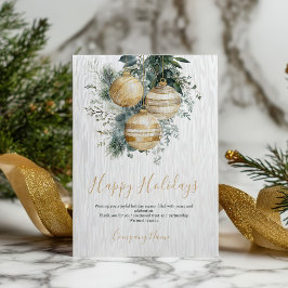 Eleganta Guld Baubles Grönska Julkort för Företag