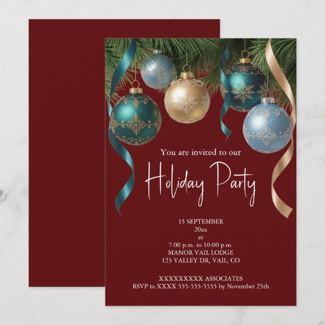 Eleganta Guld Baubles Julgran Party  Inbjudningar (Fram/baksida)