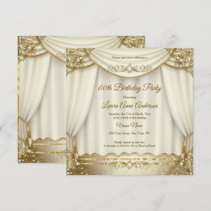 Eleganta Guld Beige Kräm Pärl Draperingar Födelsed Inbjudningar