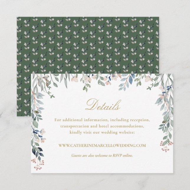 Eleganta Guld Blommiga Vildblommor Bröllopsdetalje Tilläggskort (Fram/baksida)