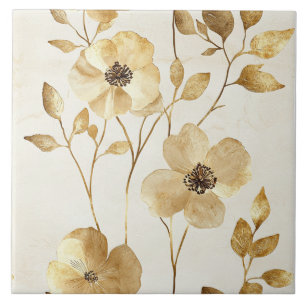 Eleganta Guld Blommor Kakelplatta