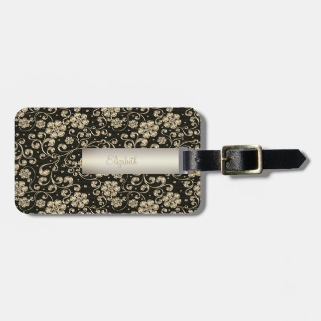 Eleganta Guld Blommor - Personlig Bagagebricka (Horisontell Framsida)