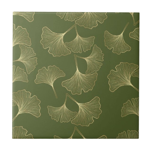Eleganta Guld Botaniska Blad Kakelplatta (Framsidan)