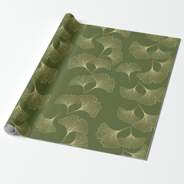 Eleganta Guld Botaniska Blad Presentpapper (Utrullad)