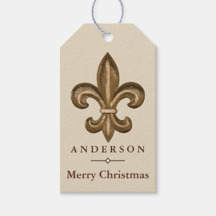 Eleganta Guld Fleur de Lis & personlig för Taupe Presentetikett