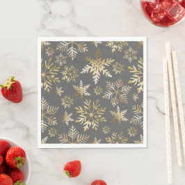 Eleganta guld folie snöflingor grå jul pappersservett