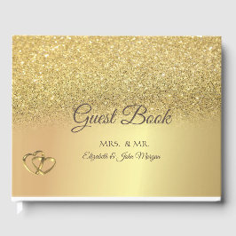 Eleganta Guld Glitter Bokeh Hjärtan Bröllop Gästböcker