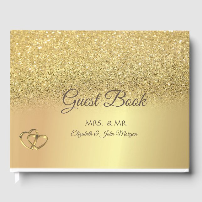 Eleganta Guld Glitter Bokeh Hjärtan Bröllop Gästböcker (Framsida)
