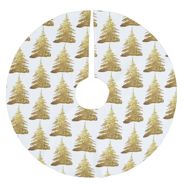 Eleganta Guld Glitter Träd Julgran Skynke Julgransmatta Borstad Polyester (Framsidan)