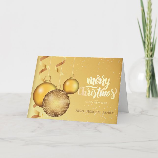 Eleganta Guld Julgranskulor  Jul Helgkort (Framsida)
