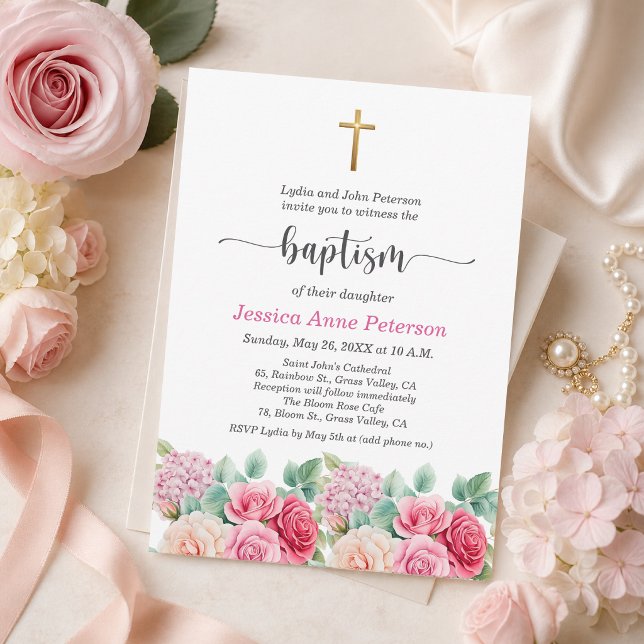 Eleganta guld kors rosor blomster dop inbjudningar (Skapare uppladdad)
