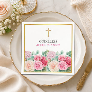 Eleganta guld kors rosor blomster dop pappersservett