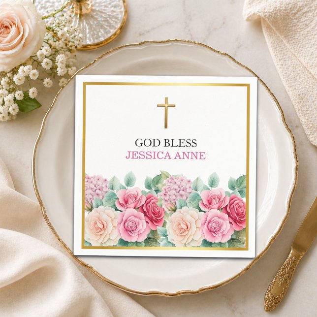 Eleganta guld kors rosor blomster dop pappersservett (Skapare uppladdad)
