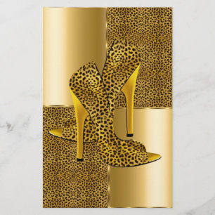 Eleganta guld leopard högklackade skor Djur