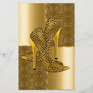 Eleganta guld leopard högklackade skor Djur
