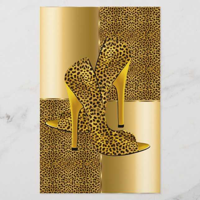 Eleganta guld leopard högklackade skor Djur (Framsida)