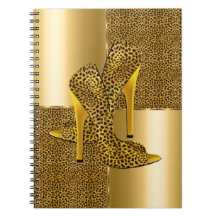 Eleganta guld leopard högklackade skor Djur Anteckningsbok