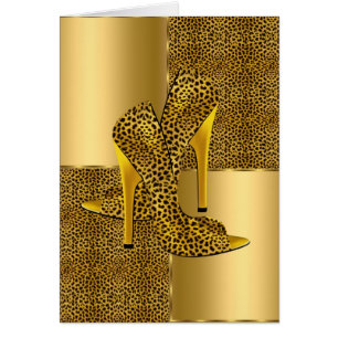 Eleganta guld leopard högklackade skor Djur Hälsningskort