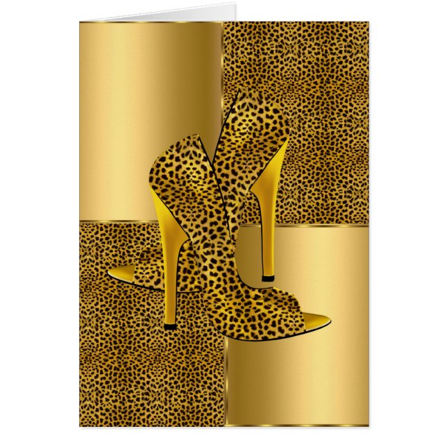 Eleganta guld leopard högklackade skor Djur Hälsningskort (Framsidan)