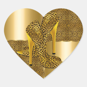 Eleganta guld leopard högklackade skor Djur Hjärtformat Klistermärke