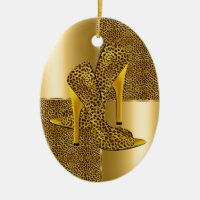 Eleganta guld leopard högklackade skor Djur
