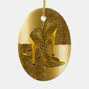 Eleganta guld leopard högklackade skor Djur Julgransprydnad Keramik