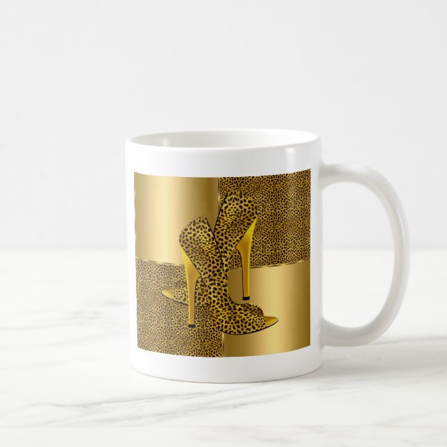 Eleganta guld leopard högklackade skor Djur Kaffemugg (Höger)