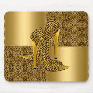Eleganta guld leopard högklackade skor Djur Musmatta