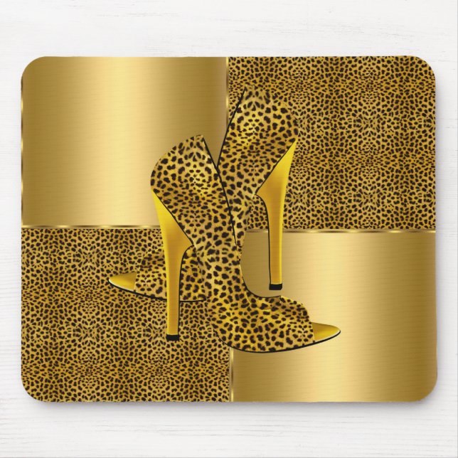 Eleganta guld leopard högklackade skor Djur Musmatta (Framsidan)