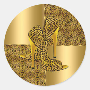 Eleganta guld leopard högklackade skor Djur Runt Klistermärke