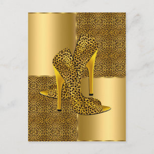 Eleganta guld leopard högklackade skor Djur Vykort