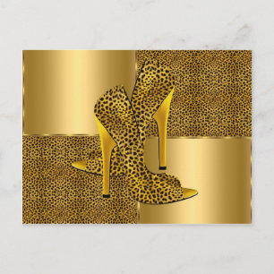 Eleganta guld leopard högklackade skor Djur Vykort