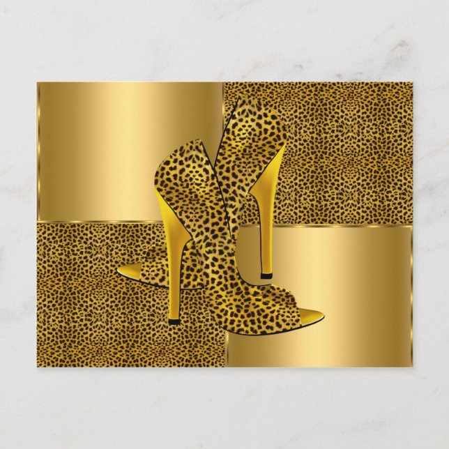 Eleganta guld leopard högklackade skor Djur Vykort (Framsida)