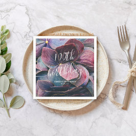 Eleganta guld lila blå hortensior 100-årsdag pappersservett