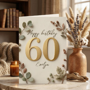 Eleganta Guld Nummer Botaniska 60-årsdag Kort