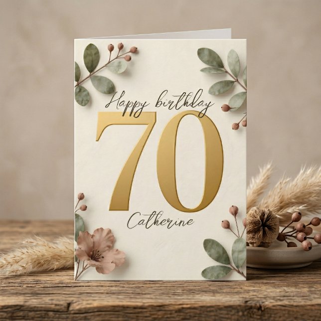 Eleganta Guld Nummer Botaniska 70-årsdag Kort (Skapare uppladdad)