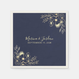 Eleganta guld- och marinblå bröllopsservetter pappersservett