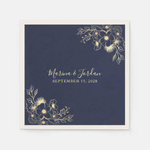 Eleganta guld- och marinblå bröllopsservetter pappersservett