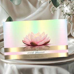 Eleganta Guld Ränder Holografisk Iridescent Lotus Visitkort