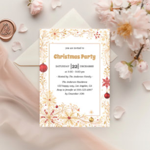 Eleganta Guld & Röda Ornament Julfest Inbjudningar