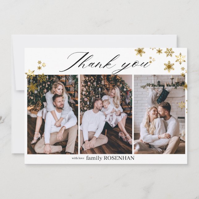 Eleganta Guld Snöflingor 3 Foto Jul Tack (Framsida)